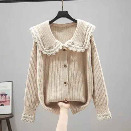 开衫2023春装女毛衣外套慵懒风娃娃领春秋针织衫爆款设计感小众商品大图