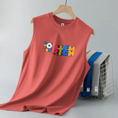 重磅纯棉背心男夏季宽松运动健身篮球美式坎肩液氨长绒棉无袖t恤商品大图