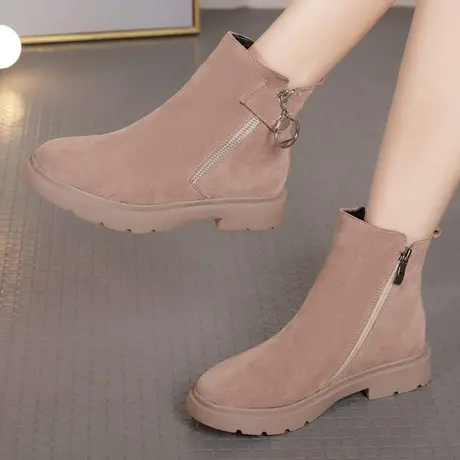 2023冬新款磨砂大码马丁靴女英伦41-43平底舒适加绒短靴厚底棉鞋图片