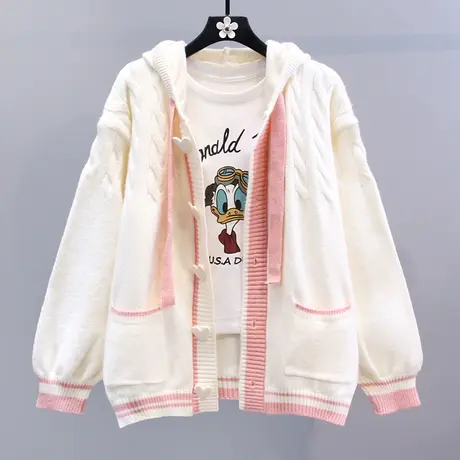 日系学院风连帽毛衣外套女秋冬2023新款宽松设计感减龄针织开衫图片