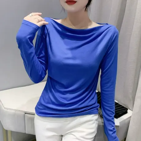 欧货一字肩T恤女长袖2024春秋新款修身百搭洋气打底衫ins性感上衣图片