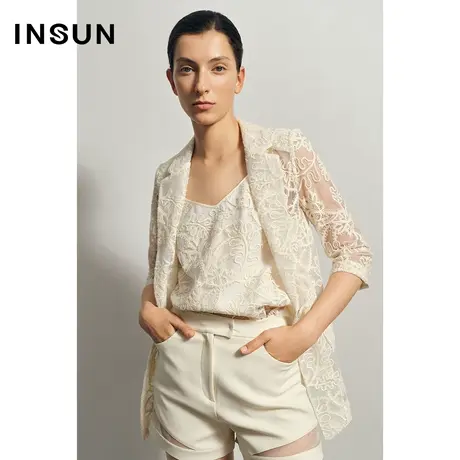 INSUN恩裳夏季绣花一粒扣蕾丝西装外套商品大图