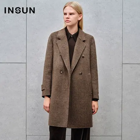 INSUN恩裳线上专选冬季桑蚕丝骆驼绒羊毛大衣商品大图