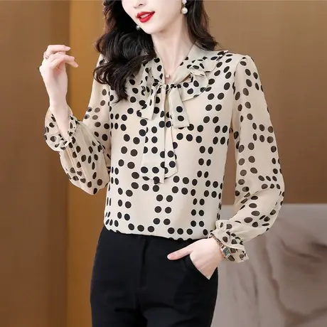 雪纺衬衫女秋装女2023年新款小个子波点长袖别致绝美上衣气质小衫商品大图