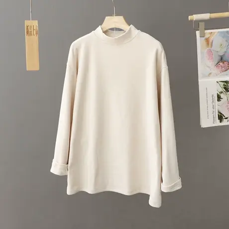 韩版半高领双面德绒长袖t恤女宽松纯色套头保暖打底衫内搭秋衣潮商品大图