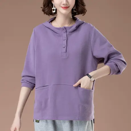 连帽卫衣女春秋季薄款宽松加肥加大码女装中老年妈妈休闲显瘦上衣商品大图