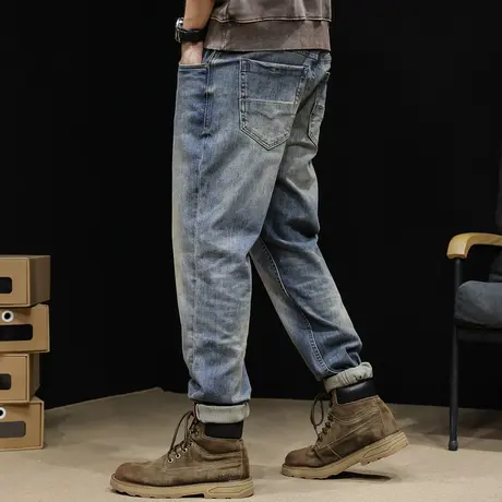 高端弹力牛仔裤男春秋潮牌直筒宽松男士美式复古裤子春季2024新款商品大图