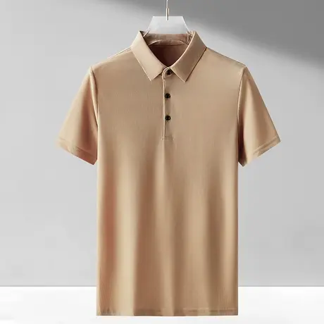 冰丝polo衫男商务休闲2023夏季上衣薄款弹力透气纯色翻领短袖上衣商品大图