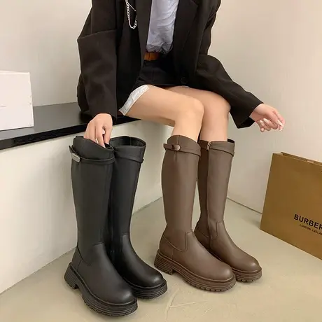 长筒靴女不过膝骑士靴2023年新款秋冬高筒马丁靴显瘦粗跟高跟长靴图片