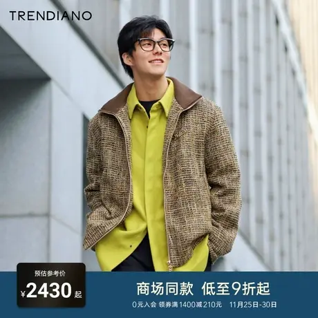 TRENDIANO官方复古立领绵羊毛呢料拉链外套男潮2023新款冬季商品大图