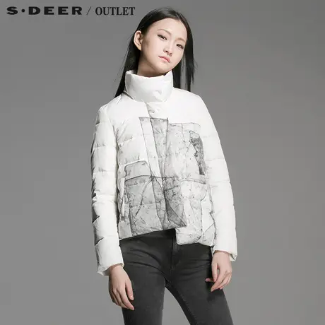 s.deer圣迪奥几何不对称图案立领短款羽绒服S14482413图片