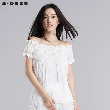s.deer【新品】圣迪奥女装愫白柔美装饰绣花上衣S16280447图片