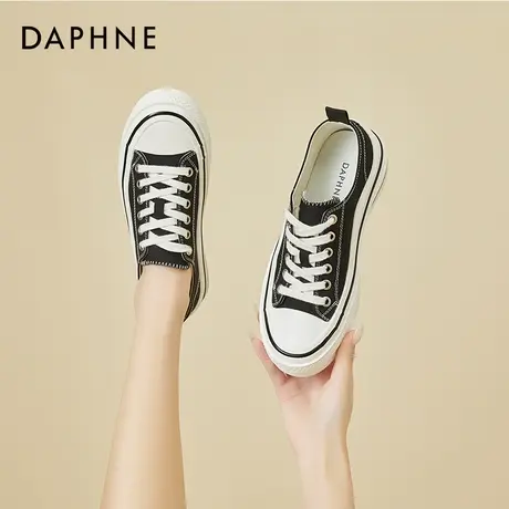 达芙妮小白鞋女2022春季新款圆头厚底休闲鞋系带板鞋复古百搭女鞋商品大图