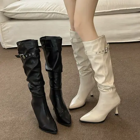 长筒靴女2023年新款冬季加绒保暖骑士靴高筒法式气质不过膝女靴子图片