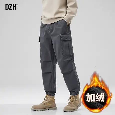 男生深灰色加绒裤子男款美式高街冬季休闲工装裤束脚宽松2024新款商品大图