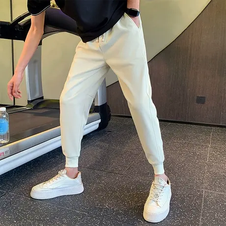 裤子男潮牌束脚裤初夏季九分裤2023新款裤子纯色春秋季休闲潮男裤商品大图