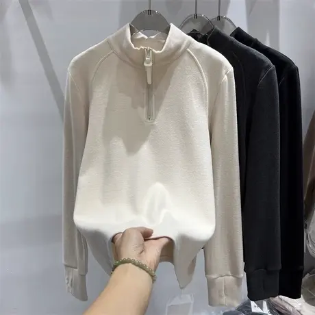 德绒保暖半高领长袖卫衣女冬季宽松显瘦百搭韩版立领上衣外套潮商品大图