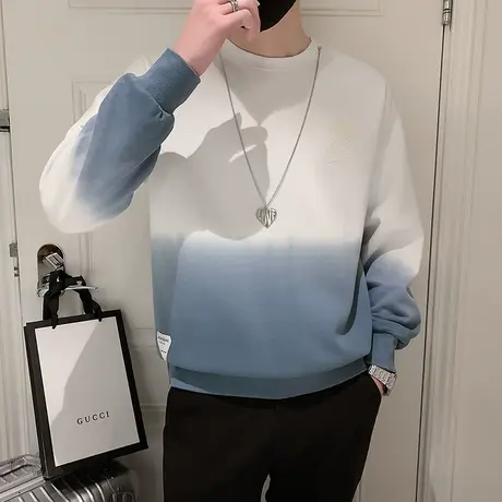 秋季男士渐变卫衣个性上衣宽松长袖潮流时尚潮牌休闲圆领体恤外套商品大图