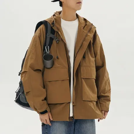 男士咖啡色工装外套男春秋衣服男款高级感痞帅男装新款上衣冲锋衣图片