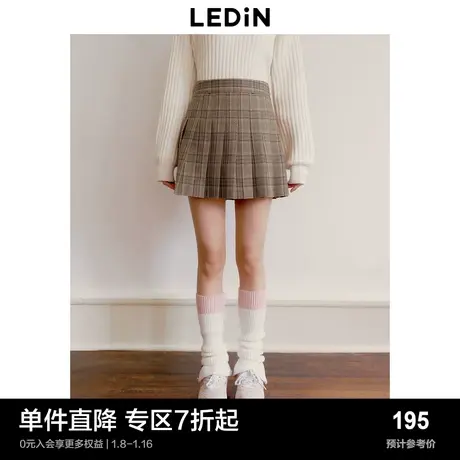 乐町复古学院风格纹百褶裙女23年秋冬新款短裙美拉德压褶半身裙图片