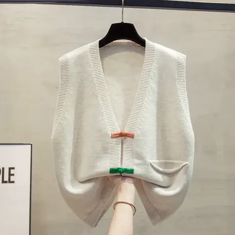 v领针织开衫马甲背心女2024春秋新款宽松外穿马夹国风毛衣坎肩潮商品大图