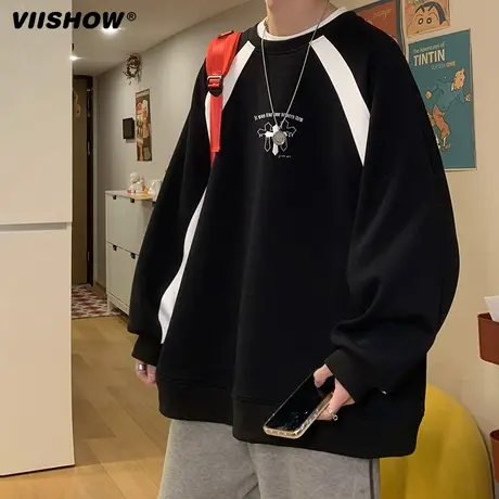 VIISHOW卫衣男2024春新款重磅潮牌百搭撞色拼接宽松休闲无帽外套商品大图