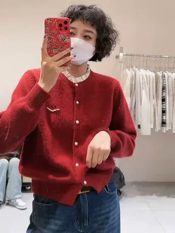 钉珠木耳边毛针织开衫女欧洲站冬装2024新款欧货女装毛衣外套潮款商品大图