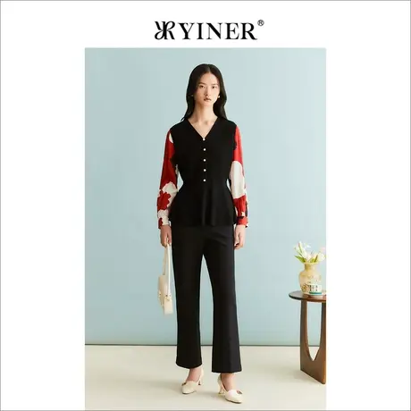 YINER音儿女装冬季法式优雅简约通勤直筒职场风长裤休闲裤商品大图