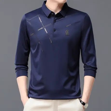 2023秋季新款爸爸装POLO衫男士商务休闲翻领长袖T恤柔软弹力上衣商品大图