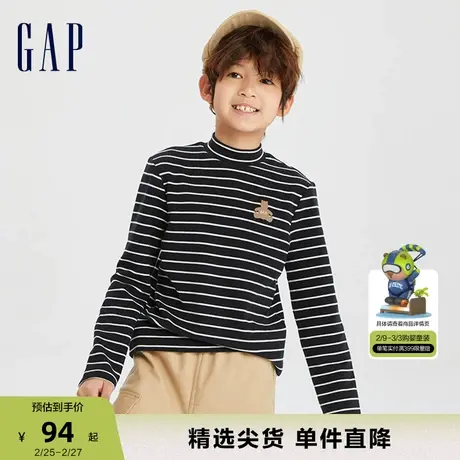 Gap男女童春秋LOGO半高领磨毛时髦T恤儿童装洋气休闲上衣786580商品大图