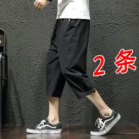 七分裤子男夏季薄款亚麻短裤男宽松潮牌ins韩版潮流胖子7分垮裤男商品大图