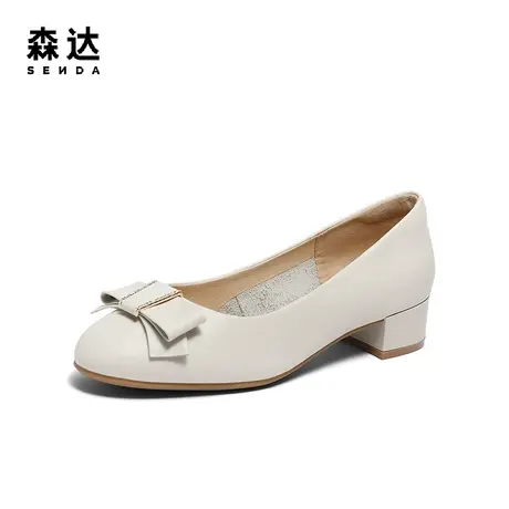 森达皮鞋女2024新款真皮春季商场同款气质蝴蝶结粗跟单鞋SWN01AQ4图片
