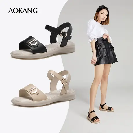 奥康女鞋 夏季新款潮流时尚百搭日常凉鞋舒适女士一字扣坡跟商品大图