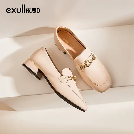 依思q鞋子女杏色法式气质高级感方头小皮鞋软底不磨脚通勤女单鞋商品大图