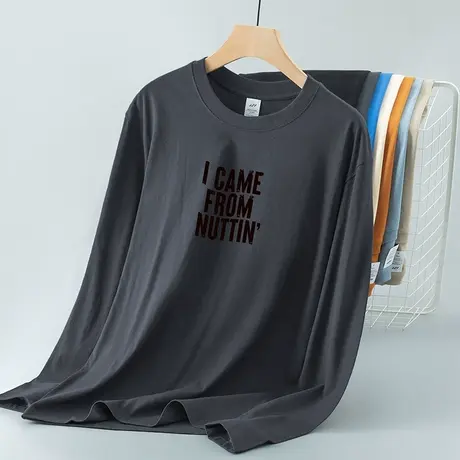 重磅纯棉t恤男长袖美式潮流宽松内搭打底衫圆领全棉体恤秋衣小衫商品大图