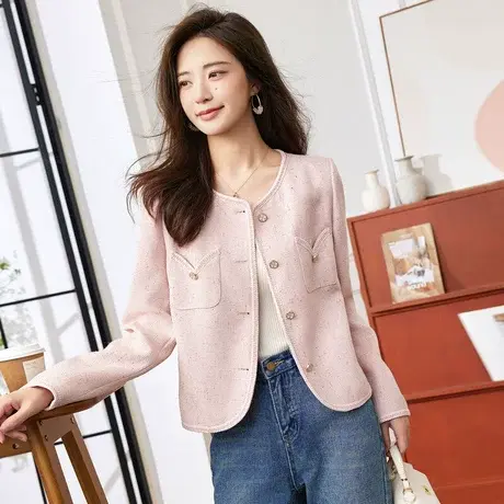 时尚气质小香风短外套2023年早秋新款淑女温柔宽松显瘦长袖上衣商品大图