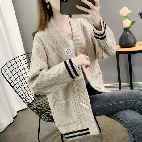 女士慵懒风开衫毛衣女秋装2023年新款女装宽松针织外套女早秋外穿商品大图