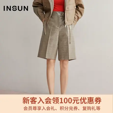 恩裳冬季时尚珠片格纹阔腿短裤宽松直筒五分休闲裤女图片