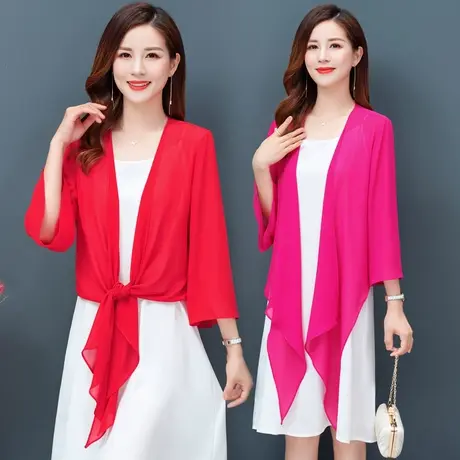 配吊带裙子的雪纺小披肩外套女夏季短款外搭薄款防晒衣大码开衫女商品大图