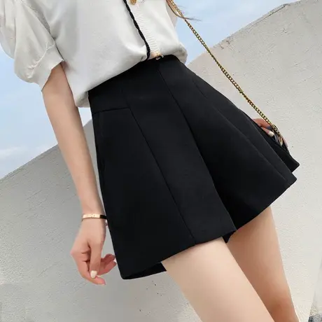 黑色垂感西装短裤女夏季春秋高腰显瘦小个子A字阔腿裤西服休闲裤商品大图