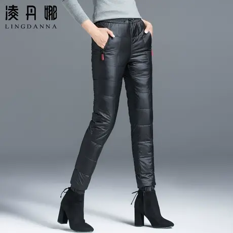 女式羽绒裤女外穿高腰加厚冬季轻薄鸭绒裤子大码休闲小脚羽绒棉裤图片