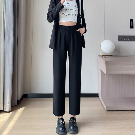 黑色西装裤女春秋2023年新款宽松休闲直筒小个子垂感九分烟管裤子图片