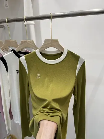 打底衫女2023早春新款爆款撞色内搭长袖t恤薄款修身洋气上衣小衫图片