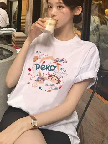 白色女士仿棉正肩短袖t恤2023新款夏季宽松韩版小众设计感上衣潮图片