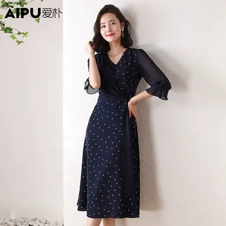 爱朴大码女装2023夏季新款胖mm气质V领中长款微胖妹妹显瘦连衣裙图片