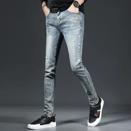 2023新款秋季牛仔裤男款韩版修身小脚裤蓝色弹力百搭男士裤子春秋商品大图
