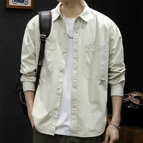美式复古工装衬衫外套男士衬衣长袖休闲春秋2023新款秋季衬衫男潮商品大图