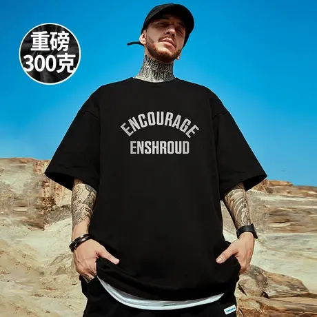300克重磅T恤短袖男加肥加大五分袖纯棉字母大码男装夏季半袖体恤商品大图
