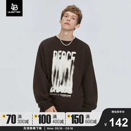 Lilbetter卫衣男秋冬新款套头衫宽松男装印花衣服加绒美拉德外套商品大图