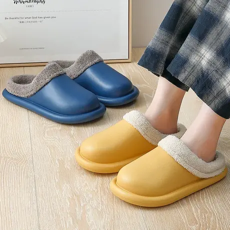 防水棉拖鞋女秋冬季外穿家用室内保暖情侣居家防滑加绒毛毛棉拖男图片